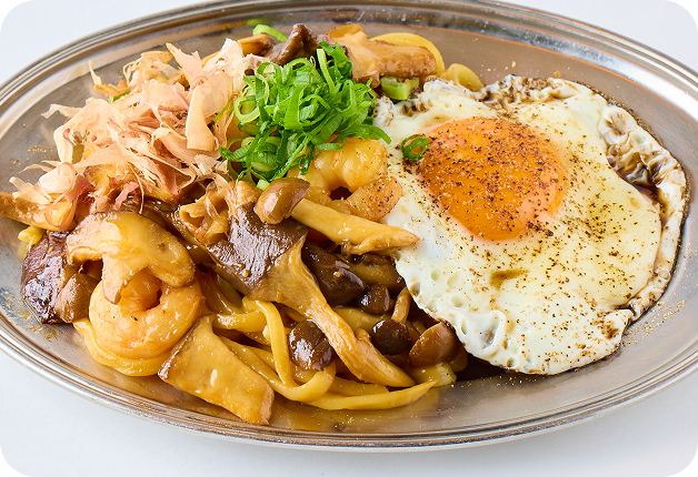 エビと豚　4種のきのこの鉄板焼うどん